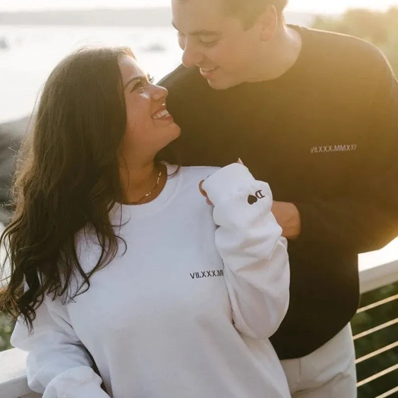 Personalized Roman Numeral Date Matching Hoodies/Crewnecks for Couples