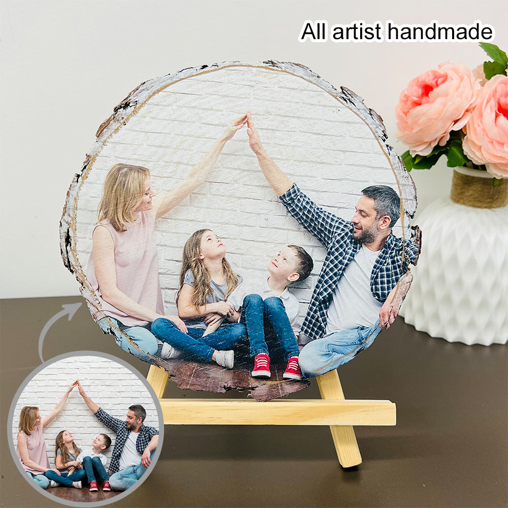 Custom Natural Pine Wood Slice With Photo And Engraved Text