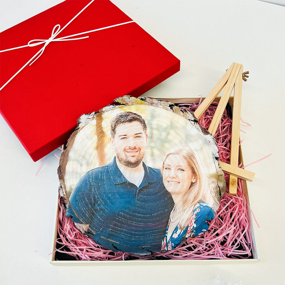 Custom Natural Pine Wood Slice With Photo And Engraved Text