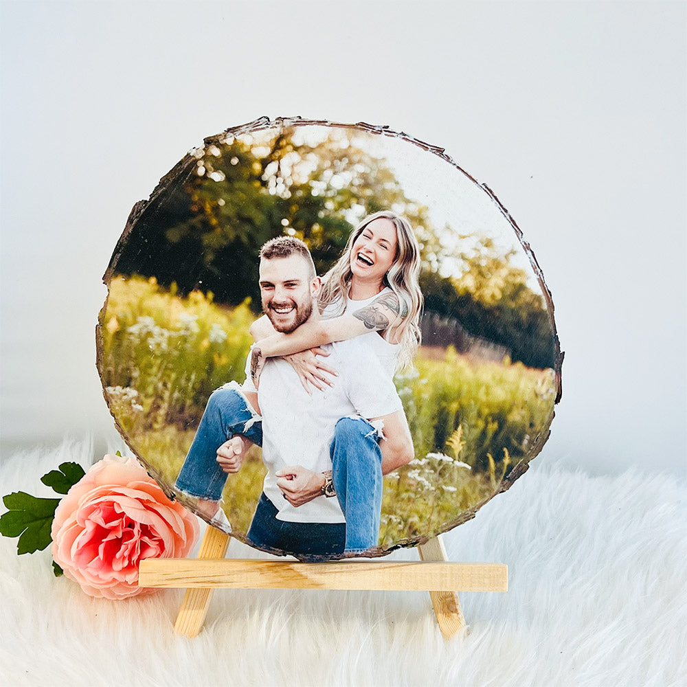 Custom Natural Pine Wood Slice With Photo And Engraved Text