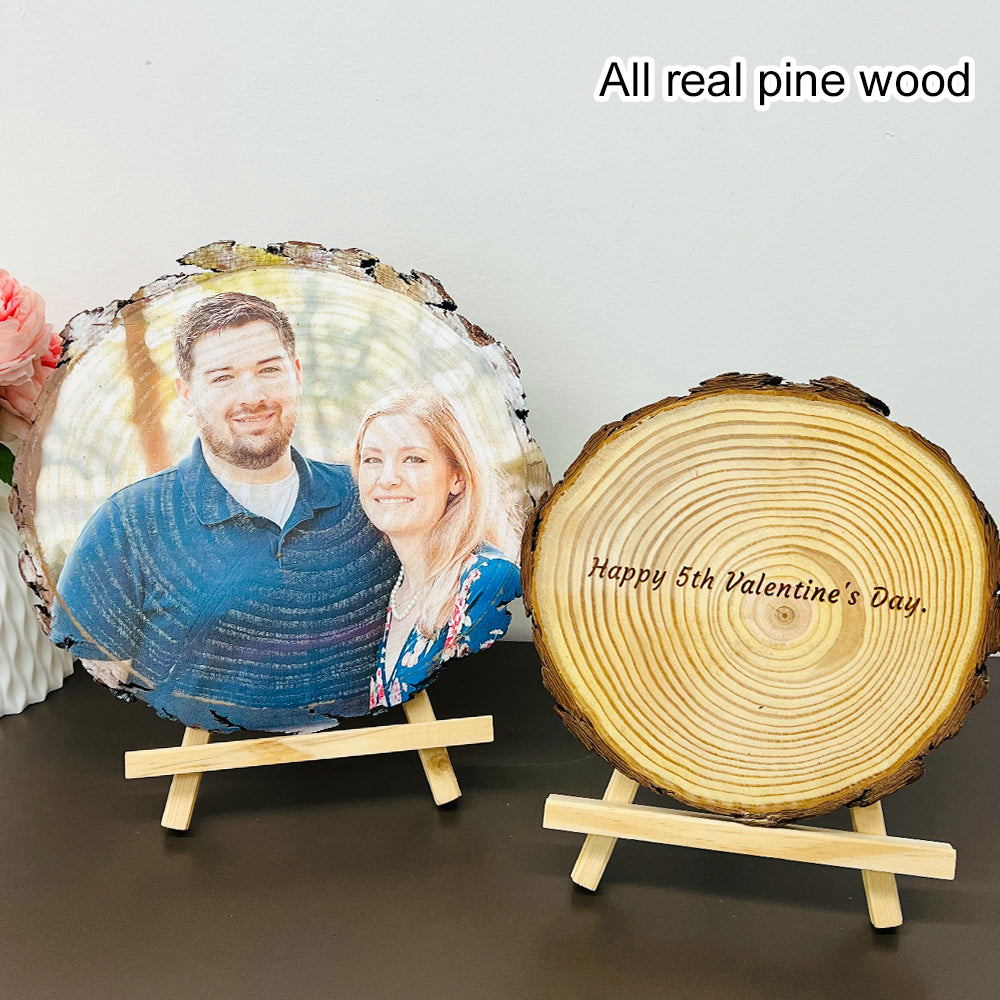 Custom Natural Pine Wood Slice With Photo And Engraved Text
