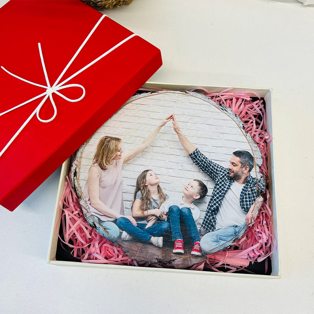 Custom Natural Pine Wood Slice With Photo And Engraved Text