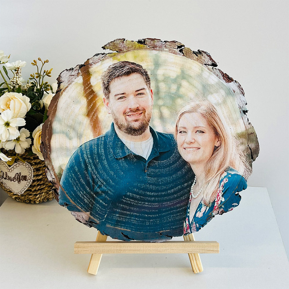 Custom Natural Pine Wood Slice With Photo And Engraved Text