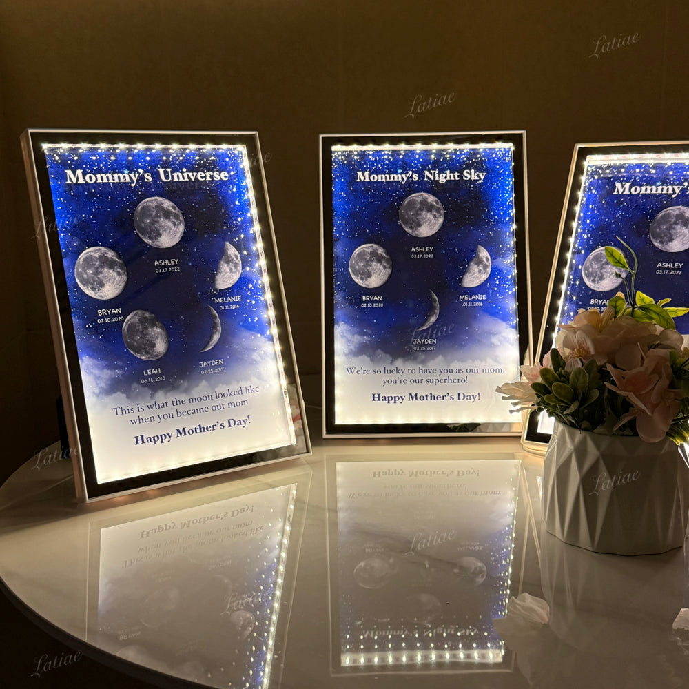 Starry Night Customize Birth Moon Phase Mirror Light Box