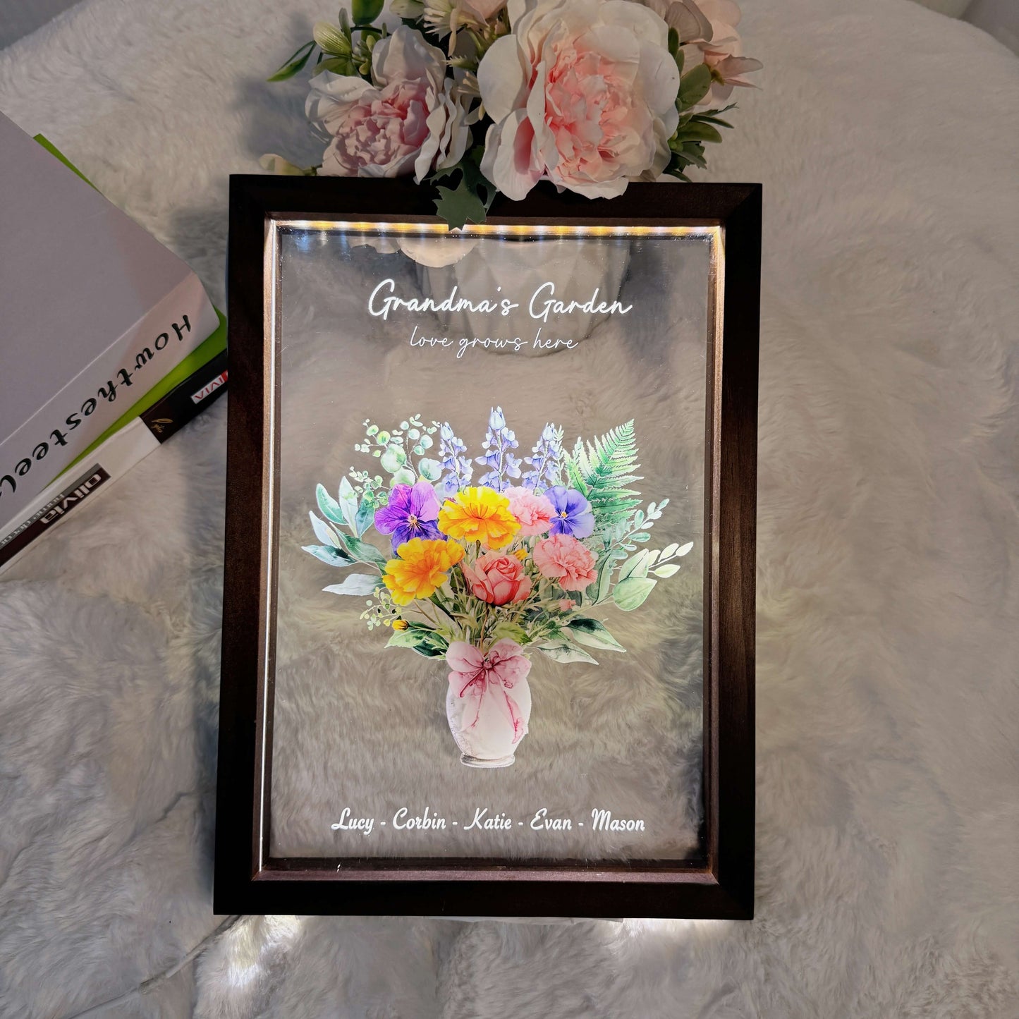 50%OFF⭐️Personalized Birth flower Bouquet Names LED Light