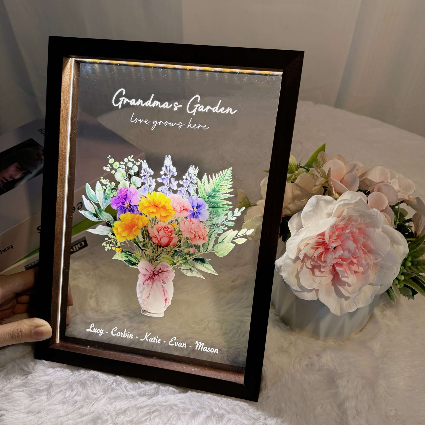 50%OFF⭐️Personalized Birth flower Bouquet Names LED Light