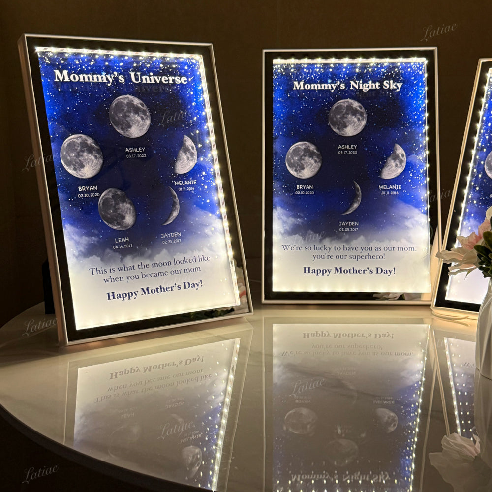 Starry Night Customize Birth Moon Phase Mirror Light Box
