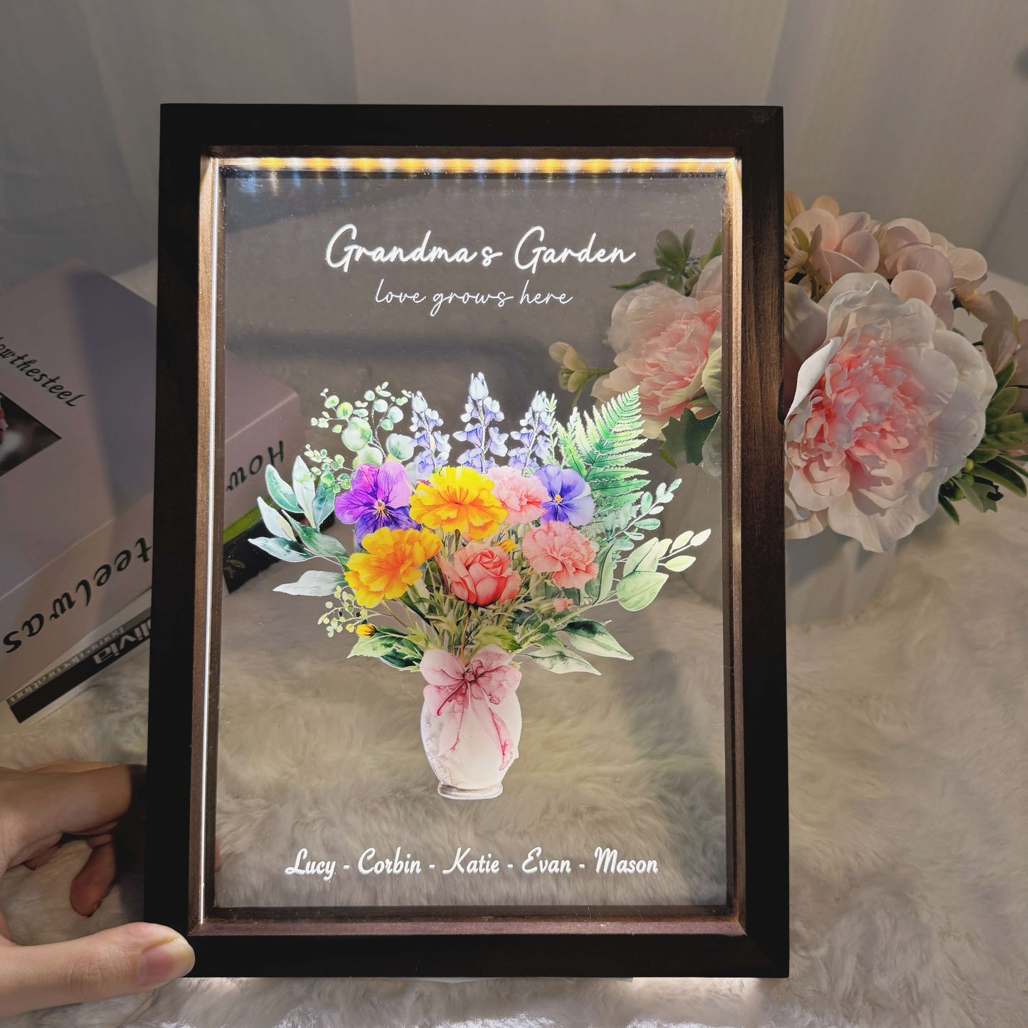 50%OFF⭐️Personalized Birth flower Bouquet Names LED Light