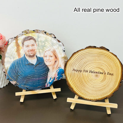 Custom Natural Pine Wood Slice With Photo And Engraved Text