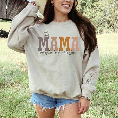 Personalized MAMA Wears Her Heart On Her Sleeve Sweatshirt