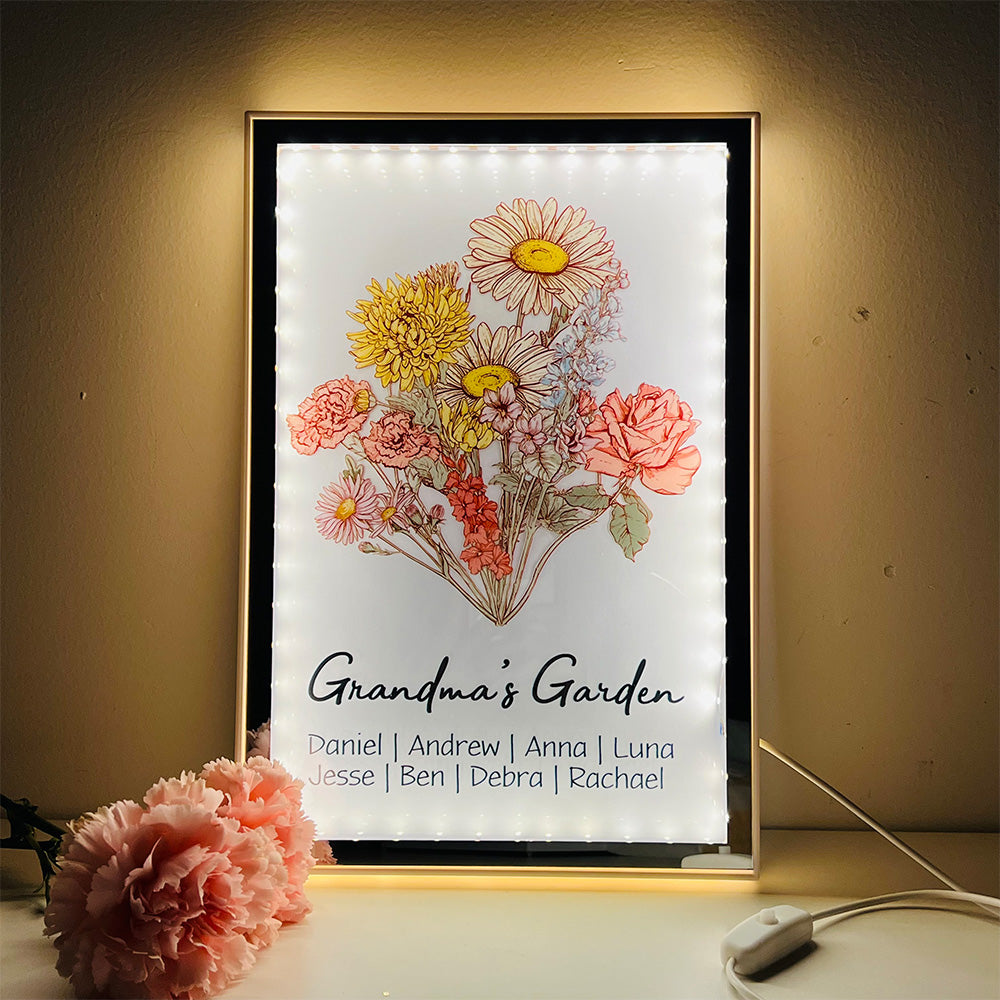 50% OFF✨Custom Birth Flower Bouquet Led Mirror for Mother's Day