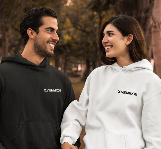 Personalized Roman Numeral Date Matching Hoodies/Crewnecks for Couples