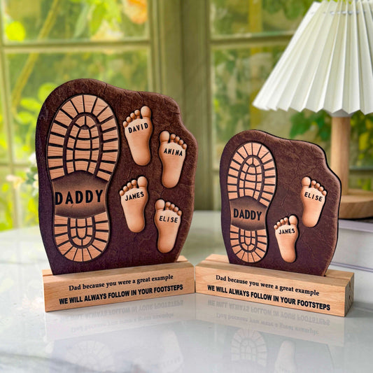 I'm Following in Your Footsteps – Personalized Wooden Plaque for Dad/Grandpa
